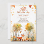 ウオーターカラーウッドランドキツネワイルドワンベビーシャワー 招待状 (正面)