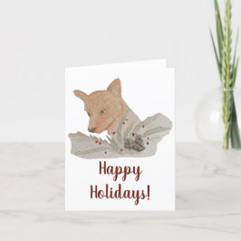 ウオーターカラーウッドランドクリスマスキツネ シーズンカード