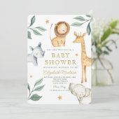 ウオーターカラーウッドランドサファリ動物かわいい 招待状 (スタンド正面)