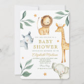 ウオーターカラーウッドランドサファリ動物かわいい 招待状 (正面)