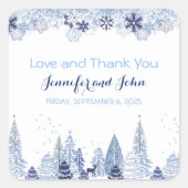 ウオーターカラーウッドランドスノーフレーク冬の結婚式 スクエアシール (正面)