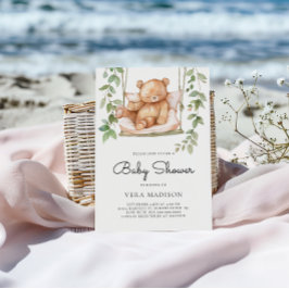 ウオーターカラーウッドランドテディベア赤ちゃんシャワー 招待状