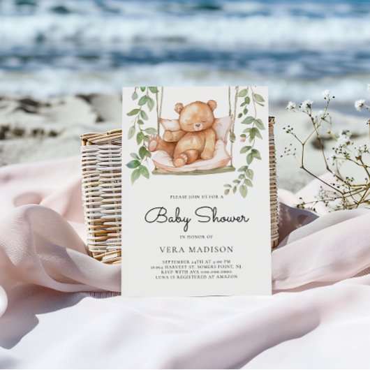 ウオーターカラーウッドランドテディベア赤ちゃんシャワー 招待状