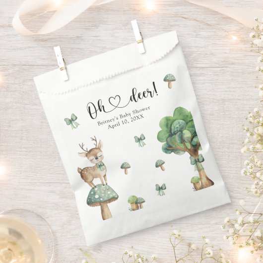 ウオーターカラーウッドランドディアベビーシャワー フェイバーバッグ (クリップ留めされた状態)