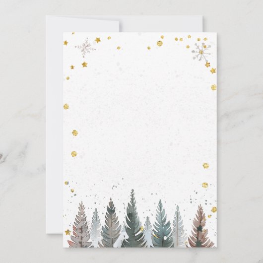 ウオーターカラーウッドランドハウス雪の冬のベビーシャワー 招待状 (裏面)