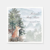 ウオーターカラーウッドランドフォレストキツネベビーシャワー スタンダードカクテルナプキン (正面)