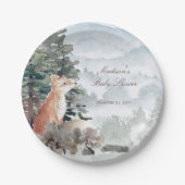 ウオーターカラーウッドランドフォレストキツネベビーシャワー ペーパープレート (正面)