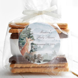 ウオーターカラーウッドランドフォレストキツネベビーシャワー ラウンドシール