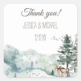 ウオーターカラーウッドランドフォレストスクエアステッカー スクエアシール