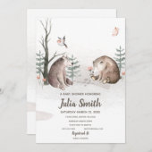 ウオーターカラーウッドランドフォレストベビーシャワー 招待状 (正面/裏面)