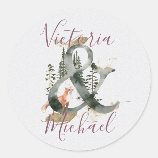 ウオーターカラーウッドランドフォレスト結婚式用シール ラウンドシール (正面)