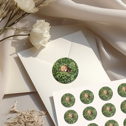 ウオーターカラーウッドランドベアーニュートラルベビーシャワー ラウンドシール