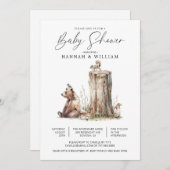 ウオーターカラーウッドランドベア赤ちゃんシャワー 招待状 (正面/裏面)