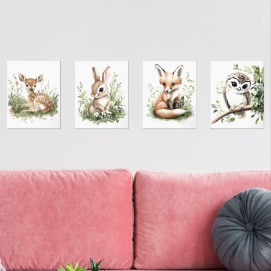 ウオーターカラーウッドランドベビーアニマルズ子供部屋デコール (リビング)