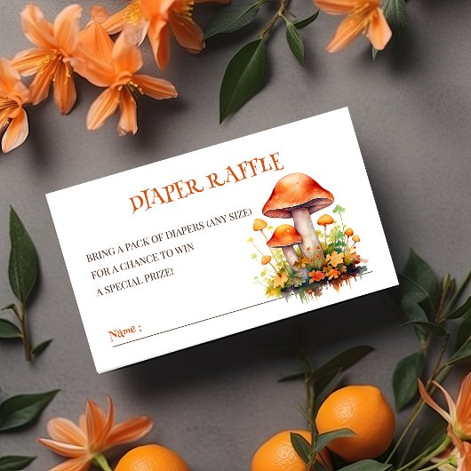 ウオーターカラーウッドランドマッシュルームおむつラッフルチケット エンクロージャーカード