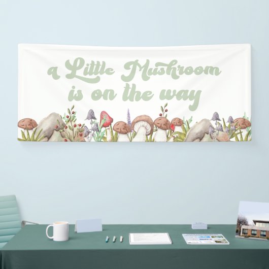 ウオーターカラーウッドランドマッシュルームベビーシャワー 横断幕 (トレードショー)