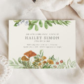 ウオーターカラーウッドランドマッシュルーム緑のベビーシャワー 招待状