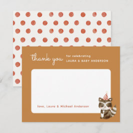 ウオーターカラーウッドランドラクーン水玉模様ベビーシャワー サンキューカード