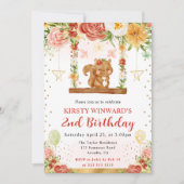 ウオーターカラーウッドランドリス子供の誕生日 招待状 (正面)