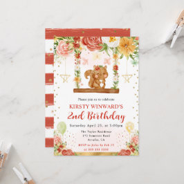 ウオーターカラーウッドランドリス子供の誕生日 招待状