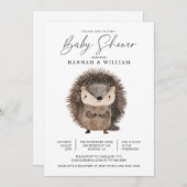 ウオーターカラーウッドランド動物ハリネズミ赤ちゃんシャワー 招待状 (正面/裏面)