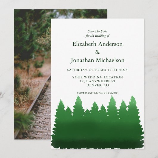 ウオーターカラーウッドランド結婚パインズ セーブザデート (正面/裏面)