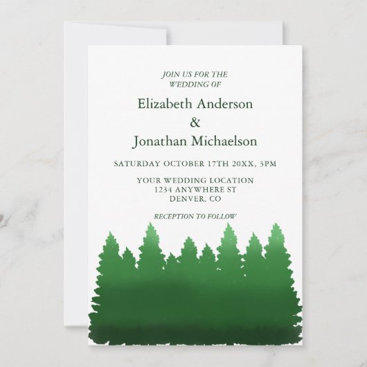 ウオーターカラーウッドランド結婚パインズ 招待状 (正面)