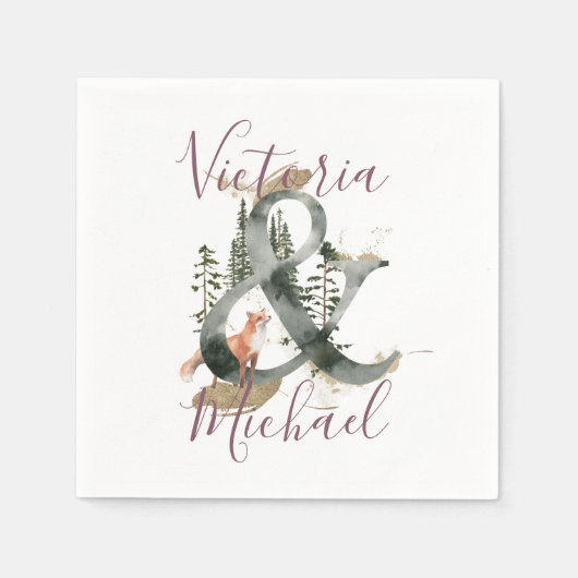 ウオーターカラーウッドランド結婚フォレストのナプキン スタンダードカクテルナプキン (正面)