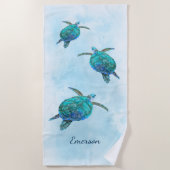 ウオーターカラーウミガメ熱帯海 ビーチタオル (正面)