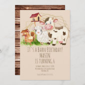 ウオーターカラーオスターバーンアニマルズファーム誕生日 招待状 (正面/裏面)