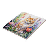 ウオーターカラーオレンジ虎猫キティ猫インフラワーガーデン タイル (側面)