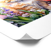 ウオーターカラーオレンジ虎猫キティ猫インフラワーガーデン ポスター (角)