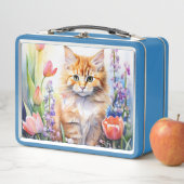 ウオーターカラーオレンジ虎猫キティ猫インフラワーガーデン メタルランチボックス (インサイチュ)
