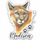 ウオーターカラークーガー、プマアニマル名前をカスタムする シール (正面)