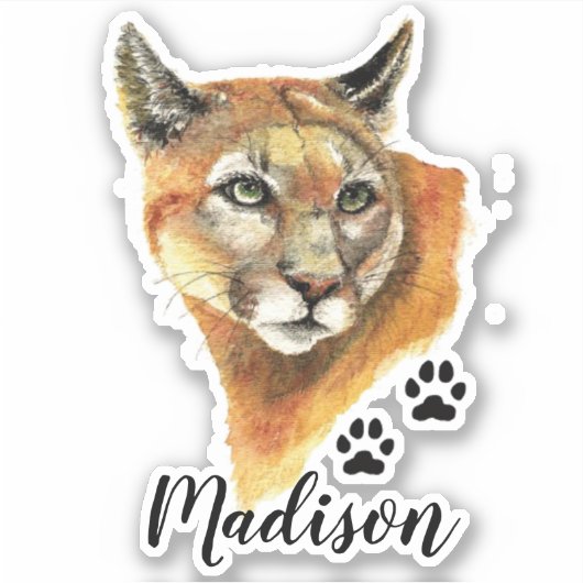 ウオーターカラークーガー、プマアニマル名前をカスタムする シール (正面)