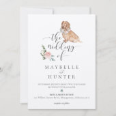 ウオーターカラーコッカースパニエル犬ドッグ&フローラピンクローズ 招待状 (正面)