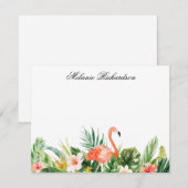 ウオーターカラーコーラルトロピカルフラミンゴフローラ ノートカード (正面/裏面)