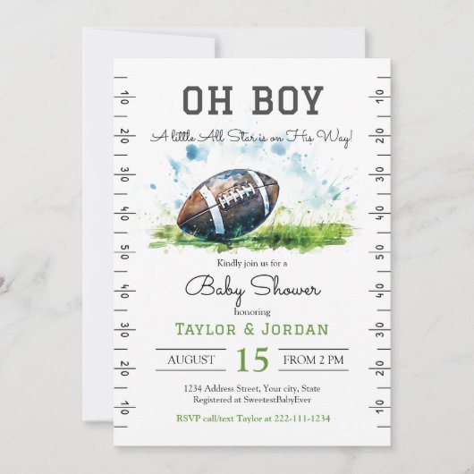 ウオーターカラーサッカーベビーシャワー招待状 招待状 (正面)