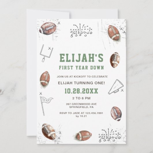 ウオーターカラーサッカー初年ダウン誕生日 招待状 (正面)