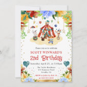 ウオーターカラーサーカスアニマルズ子供の誕生日 招待状 (正面)