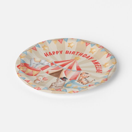 ウオーターカラーサーカスアニマルズ誕生日 ペーパープレート (アングル)
