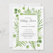 ウオーターカラーシダ&ユーカリプタスフレームウェディングシャワー 招待状 (正面)