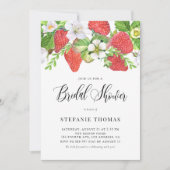 ウオーターカラーストロベリーボタニカルブライダルシャワー 招待状 (正面)