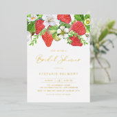 ウオーターカラーストロベリーボタニカルブライダルシャワー 箔招待状 (立ち正面)