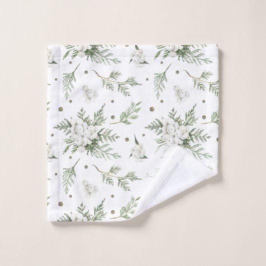 ウオーターカラースノーベリーホワイトシダーブランチクリスマス バスタオルセット (ウォッシュタオル)