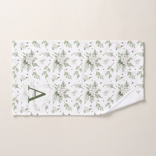 ウオーターカラースノーベリーホワイトシダーブランチクリスマス バスタオルセット (ハンドタオル)