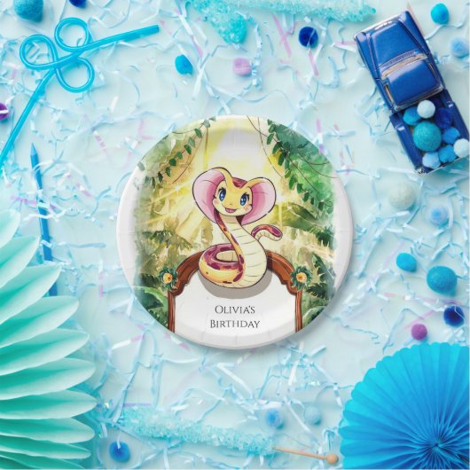 ウオーターカラースリザースネーク誕生日 ペーパープレート (パーティー)