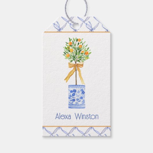 ウオーターカラーチノワセリーオレンジツリートピアリー ギフトタグ (正面)