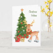 ウオーターカラートナカイベビークリスマスカード カード (黄色い花)