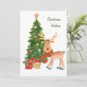 ウオーターカラートナカイベビークリスマスカード カード (スタンド正面)